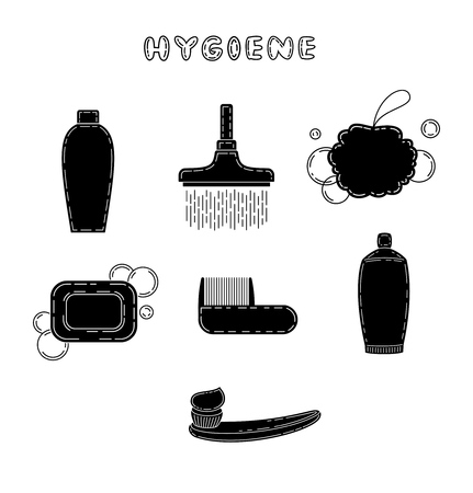Cute doodle hygiene related items, vector illustrationのイラスト素材