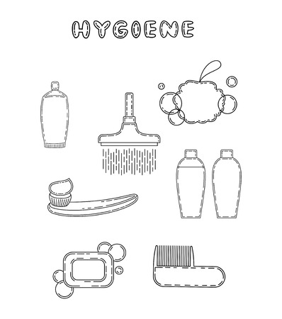 Cute doodle hygiene related items, vector illustrationのイラスト素材