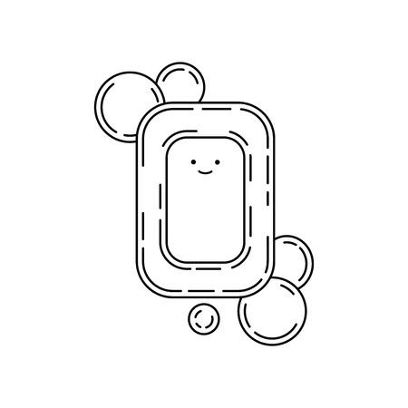 Cute doodle soap with smile and bubbles, vector illustration.の写真素材