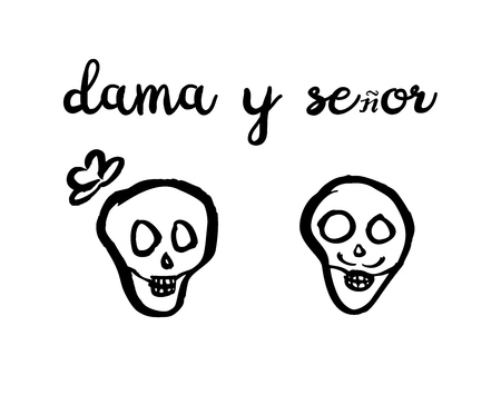 Man and woman cartoon skulls. Mexican Dia de los Muertos illustrationのイラスト素材