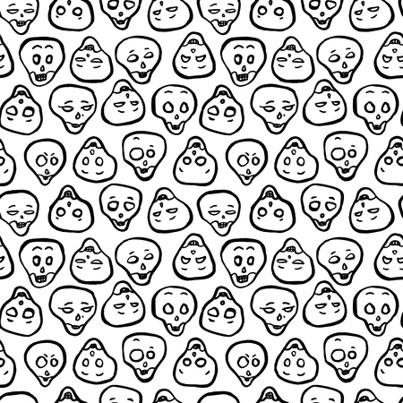 Pattern with cartoon skull heads isolated on white. Halloween vectorのイラスト素材
