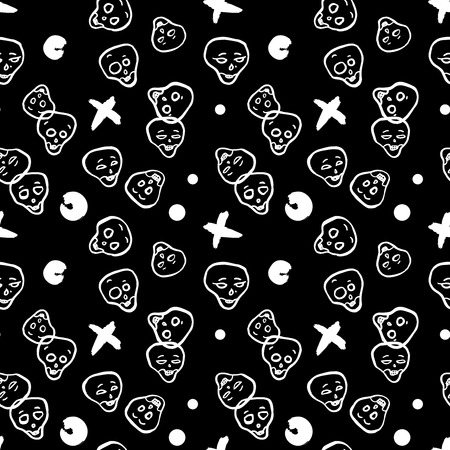 Pattern with cartoon skull heads isolated on black. Halloween vectorのイラスト素材