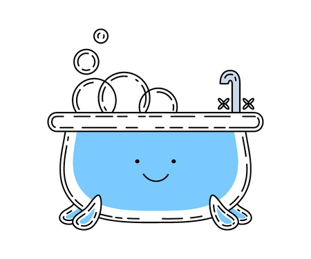 Bathtube doodle illustration, cute smiling characterのイラスト素材