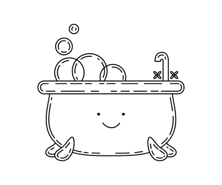 Bathtube doodle illustration, cute smiling characterのイラスト素材