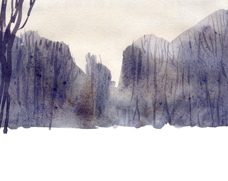 Winter forest. Watercolor landscape illustration. Christmas cardの写真素材