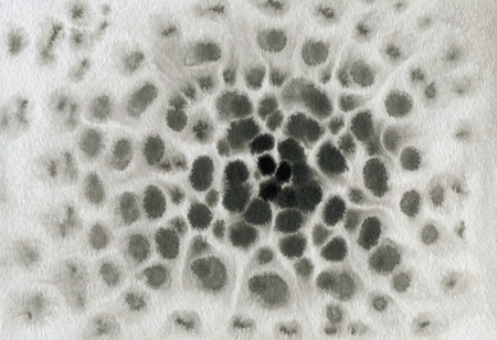 Abstract black and white ink background with radial spot pattern, hand painted textureの写真素材