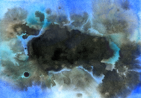 Abstract blue and black watercolor background, hand painted textureの写真素材