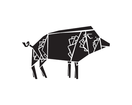 Stylized boar illustration with triangle pattern. Angular grange style.のイラスト素材
