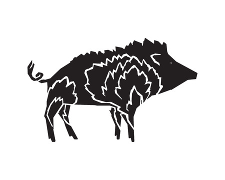 Stylized boar illustration with fire pattern. Angular grange style.のイラスト素材