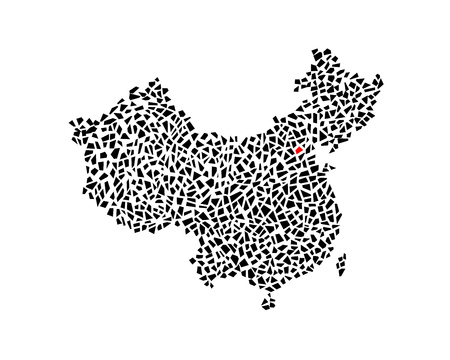 Hand drawn China map with marked capital, polygonal pattern isolated on whiteのイラスト素材