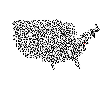 hand drawn USA map with marked capital city, polygonal pattern isolated on whiteのイラスト素材