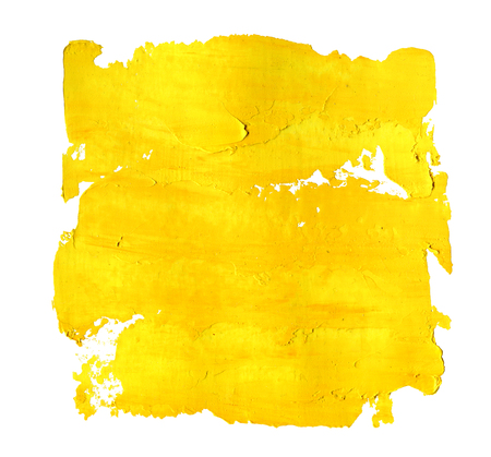 Oil painting background, hand painted abstract orange and yellow strokes isolated on white backgroundの写真素材