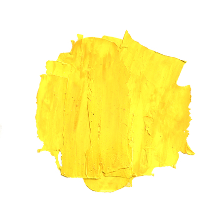 Oil painting background, hand painted abstract orange and yellow strokes isolated on white backgroundの写真素材