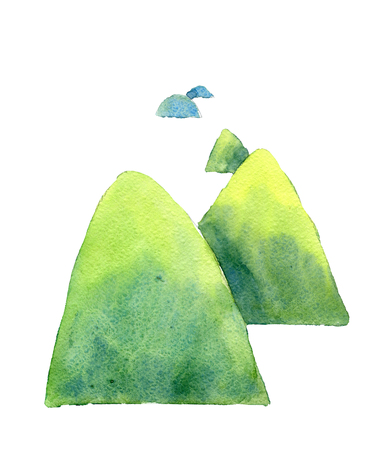 Hills covered with grass isolated on white. Watercolor illustrationの写真素材