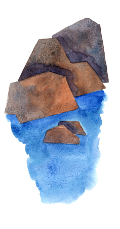 Watercolor illustration of river rocks isolated on white backgroundの写真素材