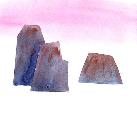 Watercolor rocks with morning sky, tranquil landscapeの写真素材