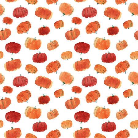 Watercolor pumpkin seamless pattern on white backgroundの写真素材
