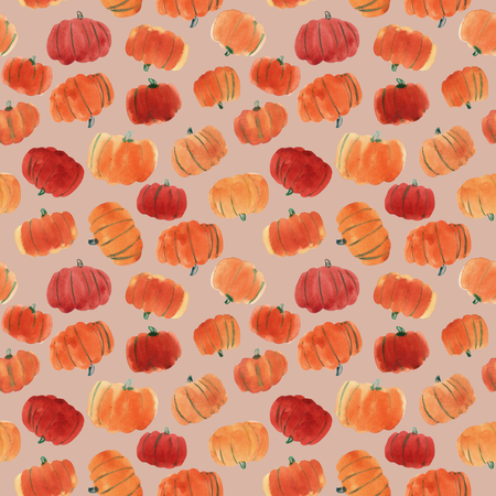 Watercolor pumpkin seamless pattern on white backgroundの写真素材