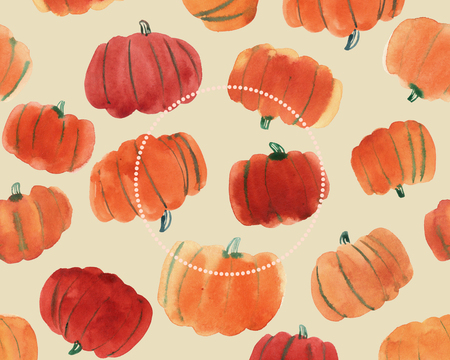 Watercolor pumpkin background with space for text, holiday illustrationの写真素材