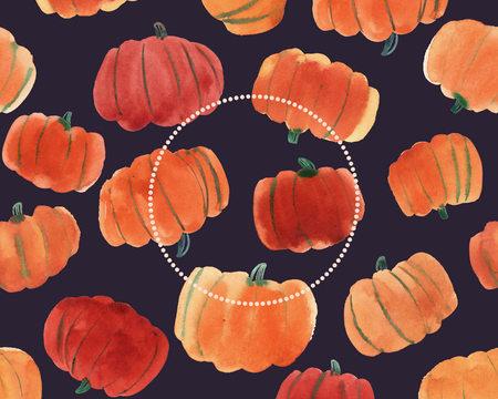 Watercolor pumpkin background with space for text, holiday illustrationの写真素材