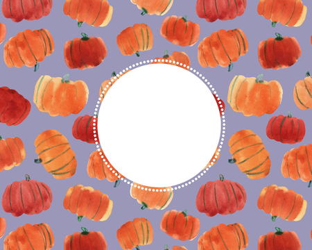 Watercolor pumpkin background with space for text, holiday illustrationの写真素材