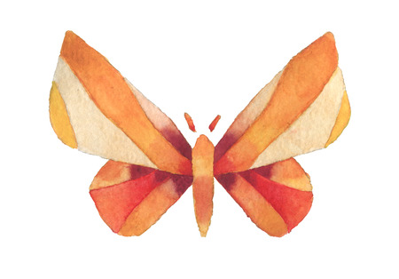 Watercolor decorative fantasy red, orange and yellow vintage butterfly isolated on white background.の写真素材