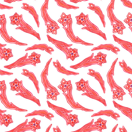 Seamless red flower pattern. Watercolor illustrationの写真素材