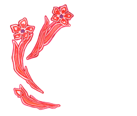 Stylized red flowers. Watercolor backgroundの写真素材
