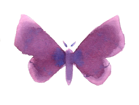 Fantasy simple watercolor purple butterfly isolated on whiteの写真素材