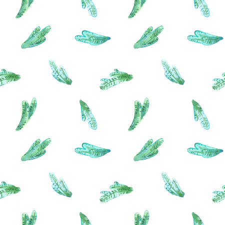 Spruce watercolor brunches, Christmas seamless pattern on white backgroundの写真素材