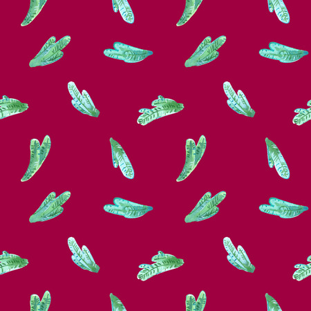 Spruce watercolor brunches, Christmas seamless pattern on red backgroundの写真素材