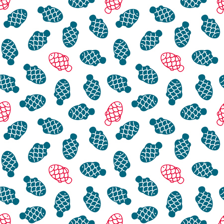 Cute blue and red fishes on white background, seamless patternのイラスト素材