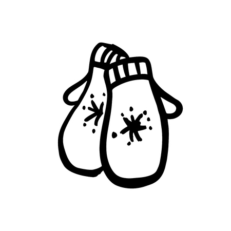 Hand drawn mittens with snowflakes, vector icon on whiteのイラスト素材