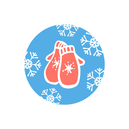 Hand drawn mittens with snowflakes, vector icon on whiteのイラスト素材