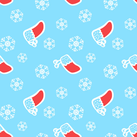 Winter holidays illustration, seamless pattern with snowflakes and Christmas socksのイラスト素材