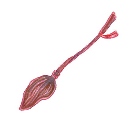 Watercolor cartoon broom with red ribbon isolated on whiteの写真素材