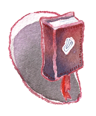 Watercolor mystery book with red bookmark isolated on whiteの写真素材