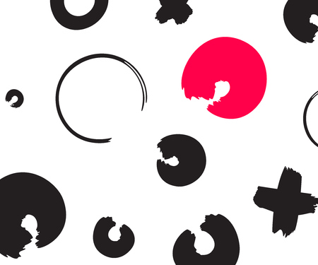 Black and red hand drawn pattern with x and o symbols on white background. Vector ink repeating cross and zero or xo signのイラスト素材