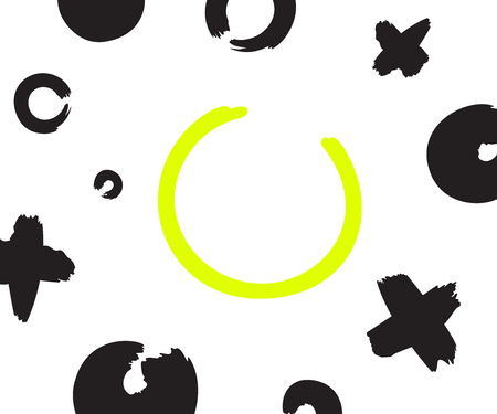 Black and green hand drawn pattern with x and o symbols on white background. Vector ink repeating cross and zero or xo signのイラスト素材