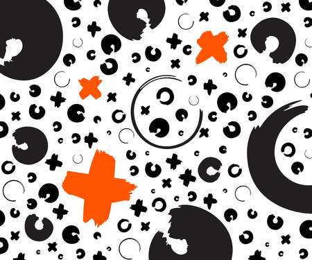 Black and red hand drawn pattern with x and o symbols on white background. Vector ink repeating cross and zero or xo signのイラスト素材