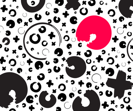 Black and red hand drawn pattern with x and o symbols on white background. Vector ink repeating cross and zero or xo signのイラスト素材