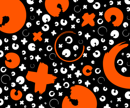Gray, white and red hand drawn pattern with x and o symbols on black background. Vector ink repeating cross and zero or xo signのイラスト素材