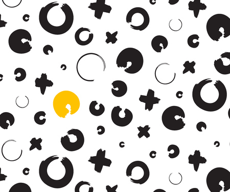 Black and orange hand drawn pattern with x and o symbols on white background. Vector ink repeating cross and zero or xo signのイラスト素材