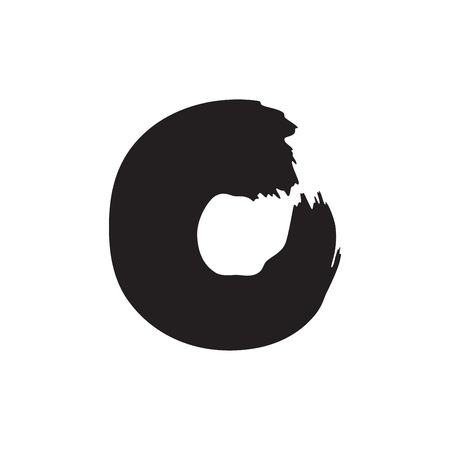 Black hand drawn o symbol on white background. Unclosed zero signのイラスト素材