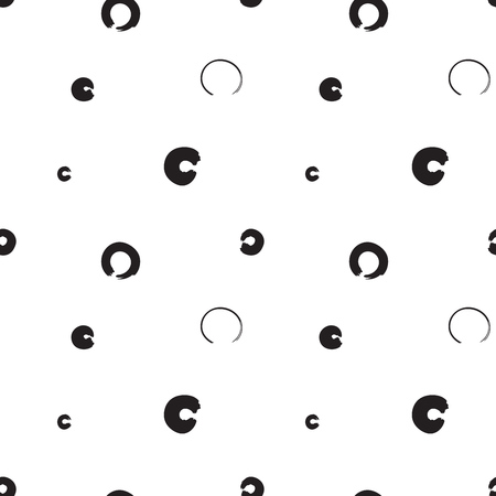 Endless youth backdrop with repeating ink zero vector sign. Hand drawn seamless pattern with o symbols on white backgroundのイラスト素材