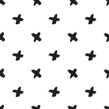 Endless youth backdrop with repeating ink cross vector sign. Hand drawn seamless pattern with x symbols on white backgroundのイラスト素材