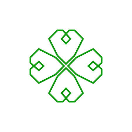 Four leaf green shamrock in Celtic style, St Patrick's day vector line clover pictogramのイラスト素材