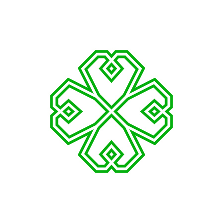 Four leaf green shamrock in Celtic style, St Patrick's day vector line clover pictogramのイラスト素材