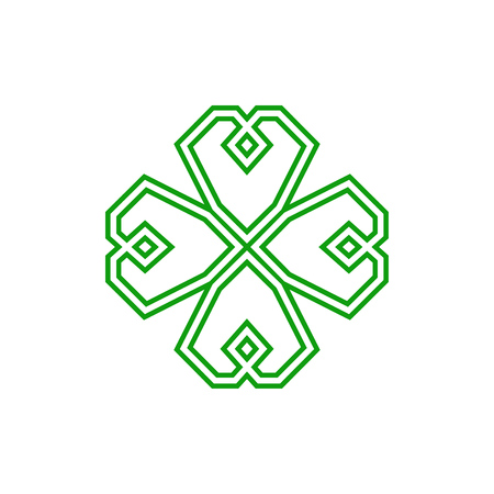 Four leaf green shamrock in Celtic style, St Patrick's day vector line clover pictogramのイラスト素材