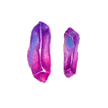 Purple and rose watercolor crystal shapes isolated on white backgroundの写真素材